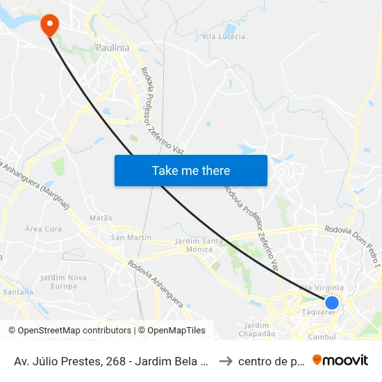 Av. Júlio Prestes, 268 - Jardim Bela Vista, Campinas to centro de paulinia map