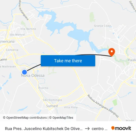 Rua Pres. Juscelino Kubitschek De Oliveira, 596 - Jardim Planalto, Nova Odessa to centro de paulinia map
