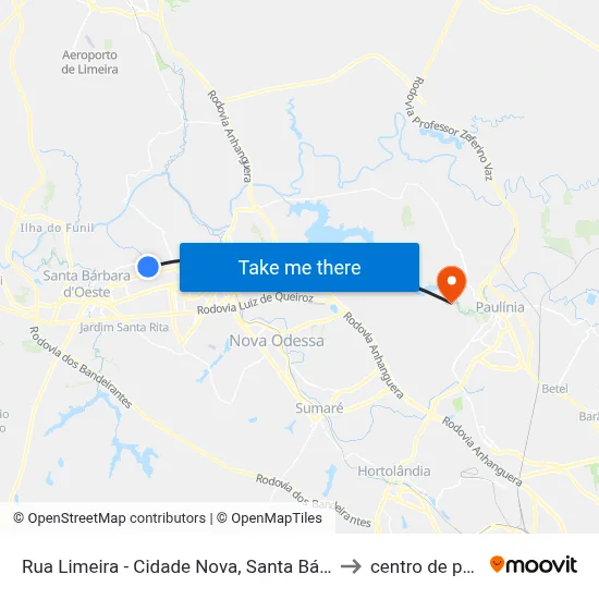 Rua Limeira - Cidade Nova, Santa Bárbara D'Oeste to centro de paulinia map