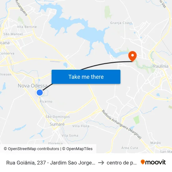 Rua Goiânia, 237 - Jardim Sao Jorge, Nova Odessa to centro de paulinia map