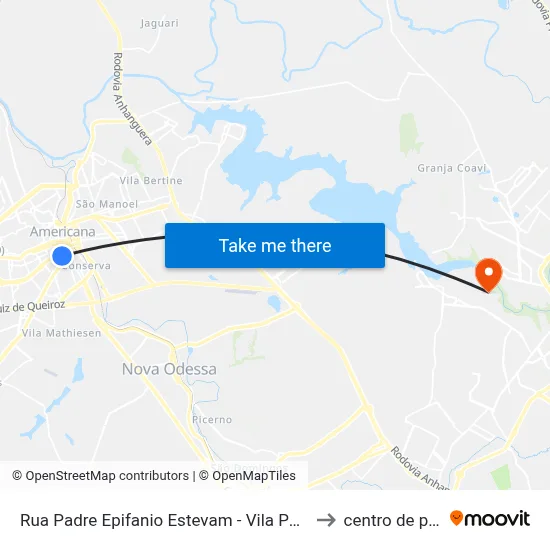 Rua Padre Epifanio Estevam - Vila Pavan, Americana to centro de paulinia map