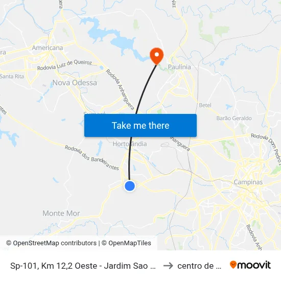 Sp-101, Km 12,2 Oeste - Jardim Sao Bento, Hortolândia to centro de paulinia map