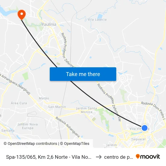 Spa-135/065, Km 2,6 Norte - Vila Nogueira, Campinas to centro de paulinia map