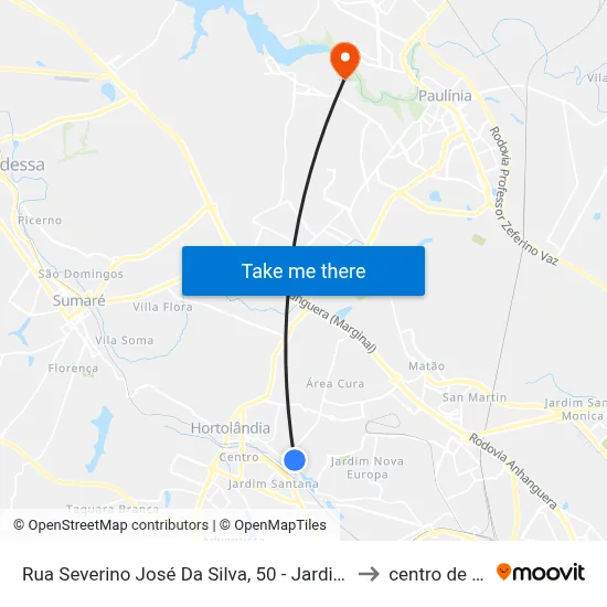 Rua Severino José Da Silva, 50 - Jardim Minda, Hortolândia to centro de paulinia map