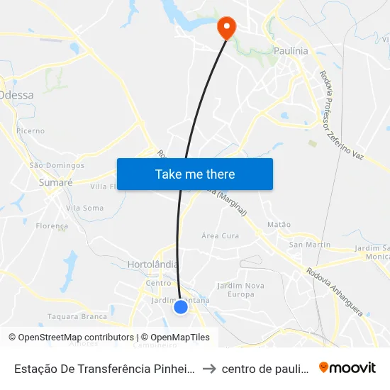 Estação De Transferência Pinheiros to centro de paulinia map