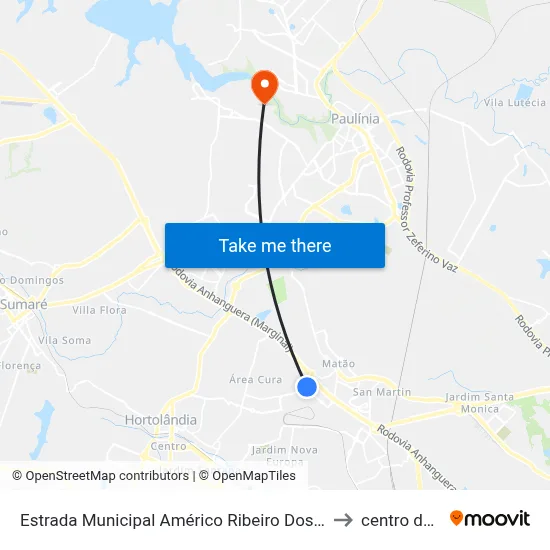 Estrada Municipal Américo Ribeiro Dos Santos Smr-385, 1385-1401 to centro de paulinia map