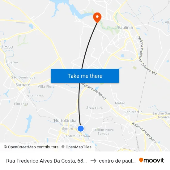 Rua Frederico Alves Da Costa, 686-698 to centro de paulinia map