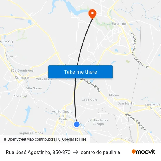 Rua José Agostinho, 850-870 to centro de paulinia map