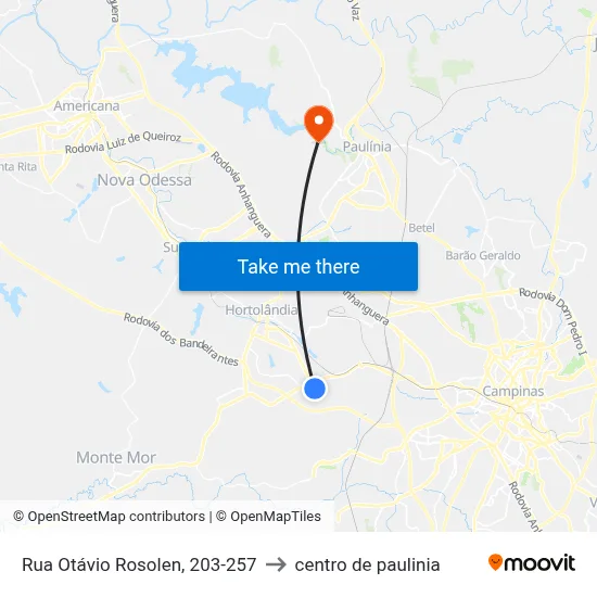 Rua Otávio Rosolen, 203-257 to centro de paulinia map