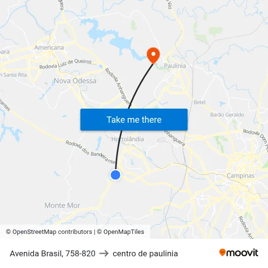 Avenida Brasil, 758-820 to centro de paulinia map