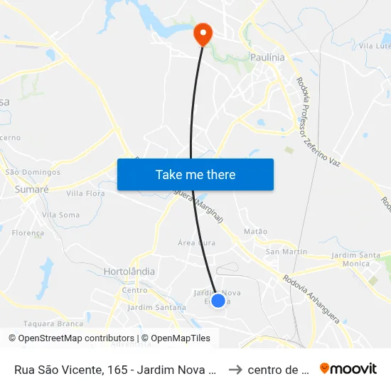 Rua São Vicente, 165 - Jardim Nova Europa, Hortolândia to centro de paulinia map
