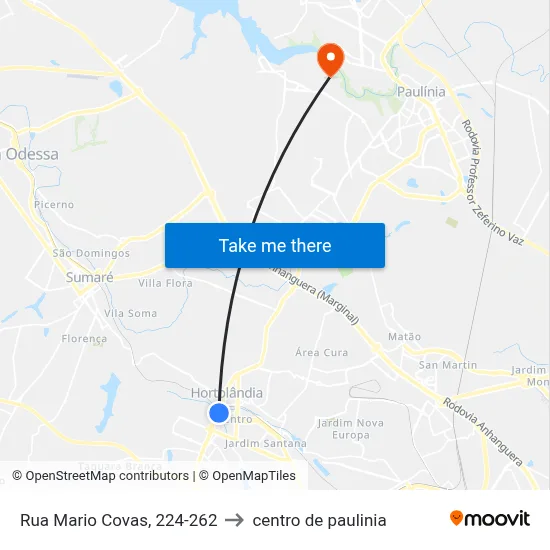 Rua Mario Covas, 224-262 to centro de paulinia map