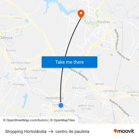 Shopping Hortolândia to centro de paulinia map