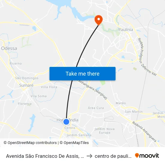 Avenida São Francisco De Assis, 269 to centro de paulinia map