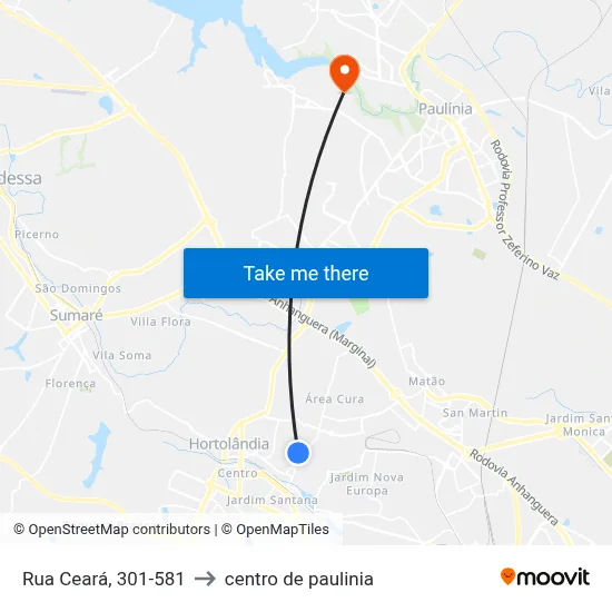 Rua Ceará, 301-581 to centro de paulinia map