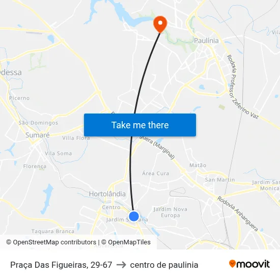 Praça Das Figueiras, 29-67 to centro de paulinia map