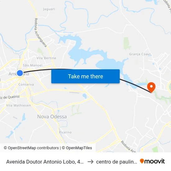Avenida Doutor Antonio Lobo, 497 to centro de paulinia map