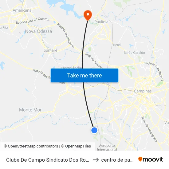 Clube De Campo Sindicato Dos Rodoviários to centro de paulinia map
