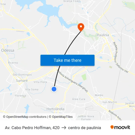 Av. Cabo Pedro Hoffman, 420 to centro de paulinia map