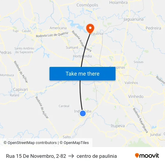 Rua 15 De Novembro, 2-82 to centro de paulinia map