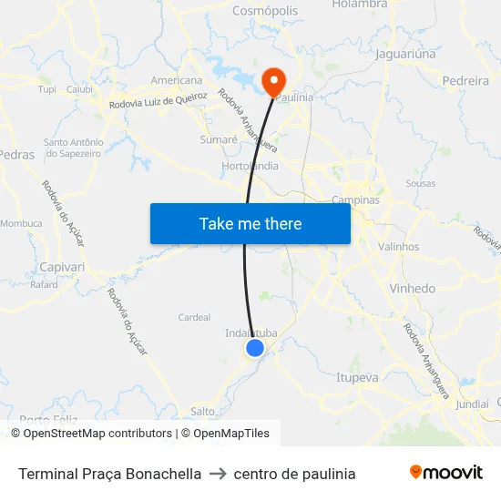 Terminal Praça Bonachella to centro de paulinia map