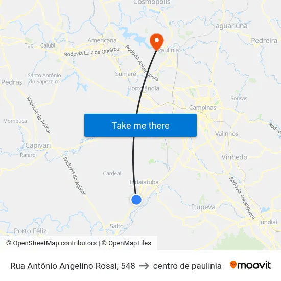 Rua Antônio Angelino Rossi, 548 to centro de paulinia map
