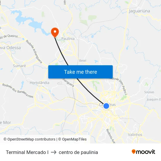 Terminal Mercado I to centro de paulinia map