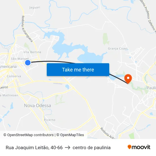 Rua Joaquim Leitão, 40-66 to centro de paulinia map
