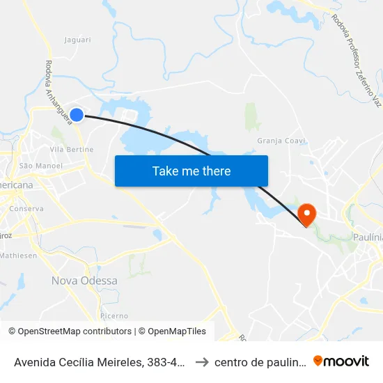 Avenida Cecília Meireles, 383-447 to centro de paulinia map