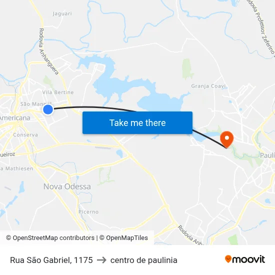Rua São Gabriel, 1175 to centro de paulinia map