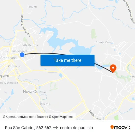 Rua São Gabriel, 562-662 to centro de paulinia map