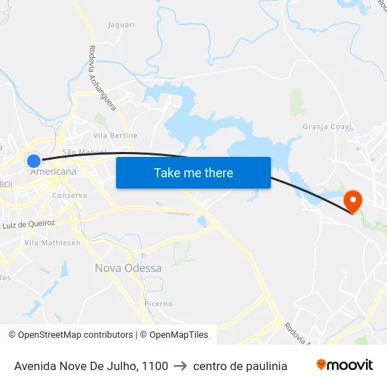 Avenida Nove De Julho, 1100 to centro de paulinia map