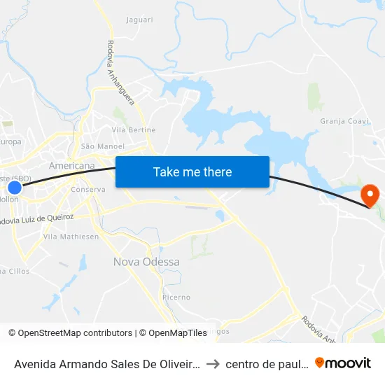 Avenida Armando Sales De Oliveira, 136 to centro de paulinia map