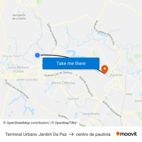 Terminal Urbano Jardim Da Paz to centro de paulinia map