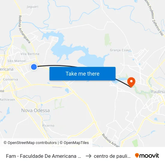 Fam - Faculdade De Americana C/B to centro de paulinia map