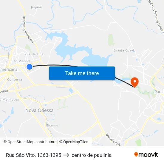 Rua São Vito, 1363-1395 to centro de paulinia map