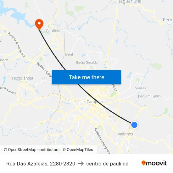 Rua Das Azaléias, 2280-2320 to centro de paulinia map