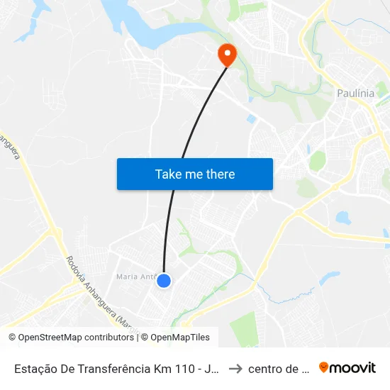 Estação De Transferência Km 110 - Jardim Maria Antonia to centro de paulinia map