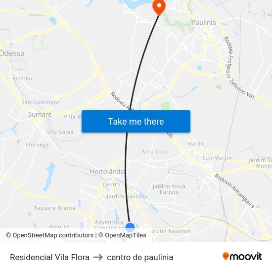 Residencial Vila Flora to centro de paulinia map