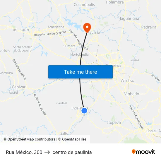 Rua México, 300 to centro de paulinia map