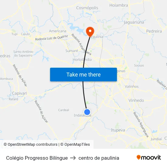 Colégio Progresso Bilíngue to centro de paulinia map