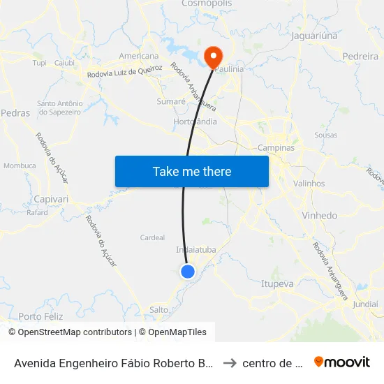 Avenida Engenheiro Fábio Roberto Barnabé, 6230-6292 to centro de paulinia map