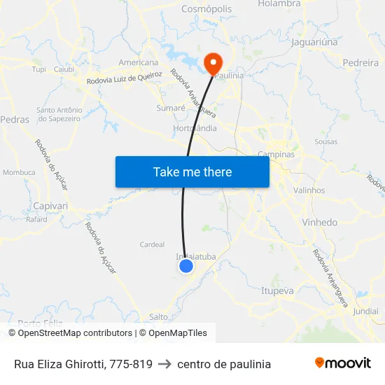 Rua Eliza Ghirotti, 775-819 to centro de paulinia map