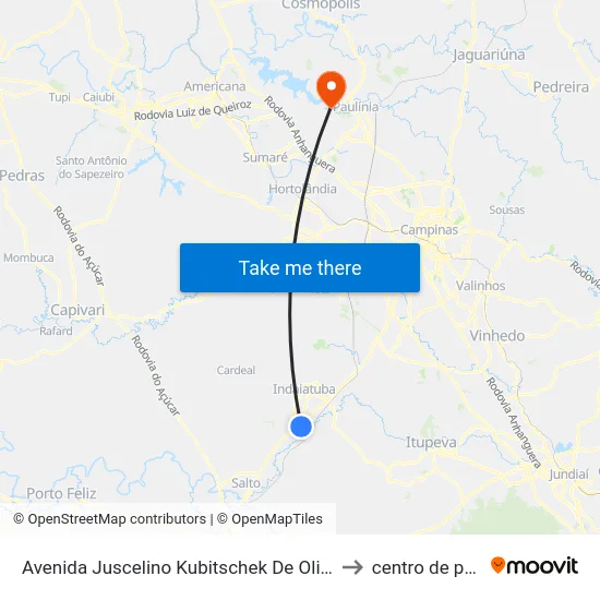 Avenida Juscelino Kubitschek De Oliveira, 492-560 to centro de paulinia map