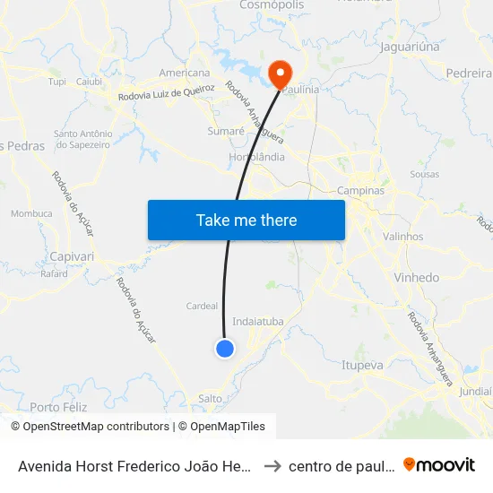 Avenida Horst Frederico João Heer, 700 to centro de paulinia map