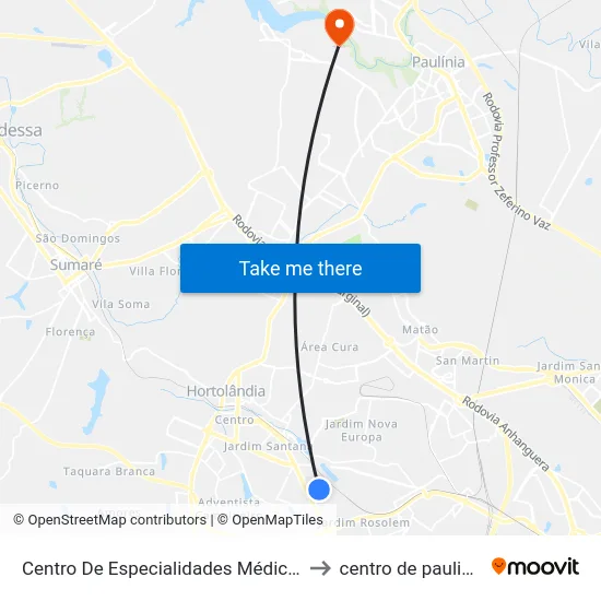 Centro De Especialidades Médicas to centro de paulinia map