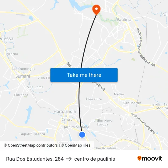 Rua Dos Estudantes, 284 to centro de paulinia map
