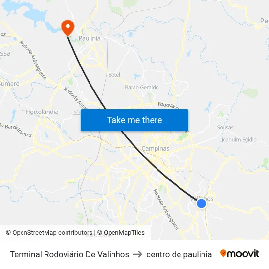 Terminal Rodoviário De Valinhos to centro de paulinia map