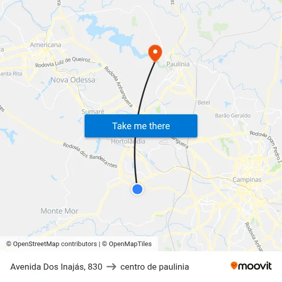 Avenida Dos Inajás, 830 to centro de paulinia map