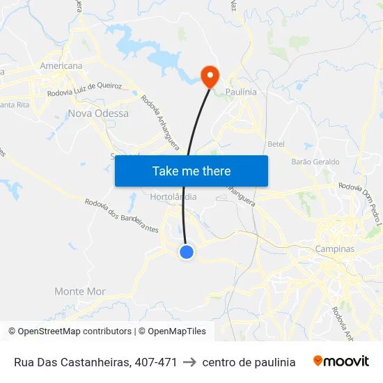 Rua Das Castanheiras, 407-471 to centro de paulinia map